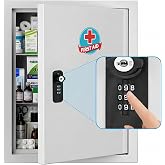 Stezzor Locking Medicine Cabinet with Combination Lock and Safety Key | Rust-resistant galvanized steel, wall mounted first aid storage for bathroom, home, office and school