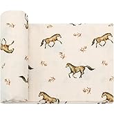 LifeTree Baby Swaddle Blankets, Muslin Swaddle Blankets Boys Girls Swaddling Wrap Receiving Blanket for Newborn, 70% Viscose Bamboo and 30% Cotton, Large 47" x 47", Horse Pattern
