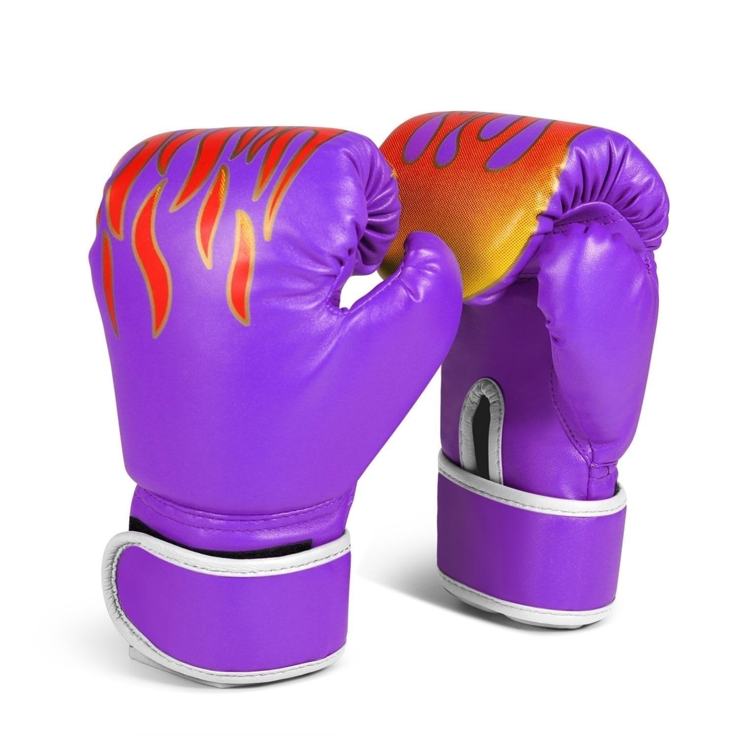 Flexzion Kids Boxing Gloves for 3 to 8 Years, 4 oz Fire Purple Sparring Gloves for KickBoxing, MMA, Muay Thai