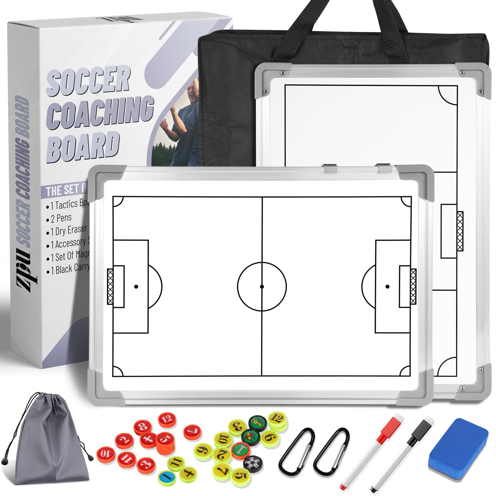 Photo 1 of ZPU Soccer Coaching Board, Magnetic Soccer Whiteboard for Coaches, Soccer Tactics Clipboard with Dry Erase, Marker Pen, Magnets and Storage Bag, for Teaching and Game Plan