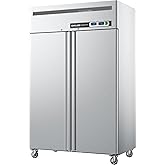Coolake 48" W 2 Door Commercial Refrigerator and Freezer Combo, 36 Cu.ft 2 Section Stainless Steel Solid Door Fan Cooling Upright Reach in Freezer for Restaurant, Bar, Shop, Garage on Fridge.com