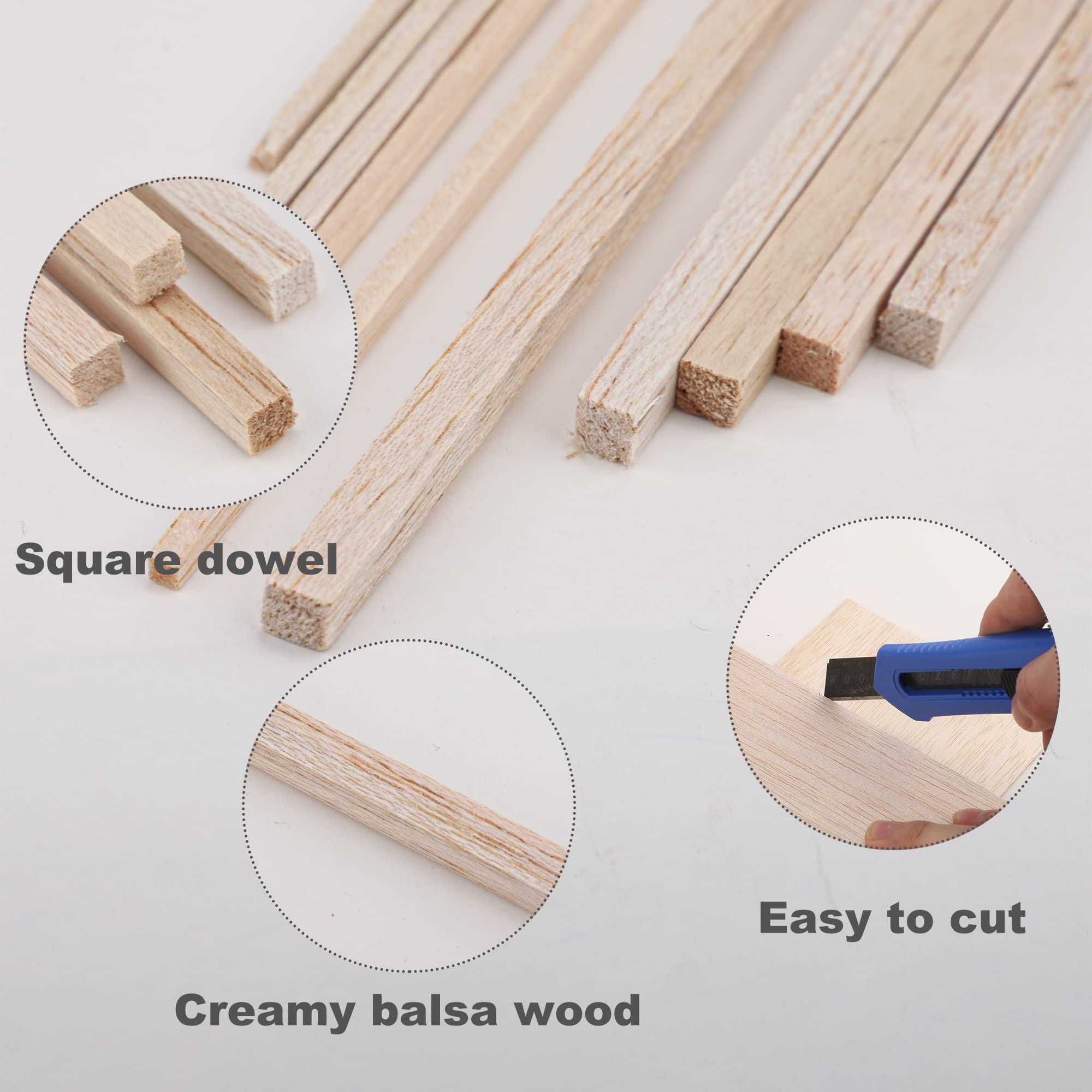 150 Pieces Balsa Wood Sticks Hardwood Square Wooden Craft Dowel Rods Unfinished Balsa Wood Sheets 12