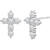 EIoways Moissanite Cross Stud Earrings, 1.77Ct, Round Cut D Color, VVS1 S925 Sterling Silver Moissanite Earrings, Valentines Anniversary Birthday Mothers Day Jewelry Christian Gifts