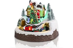 Bdor Christmas Village Lighted Decoration Musical Animated Display Christmas Collectible Santa Riding Train Battery Operated Indoor Decor