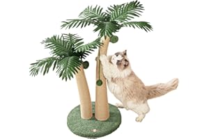 Furlogy 35" Tall Cat Scratching Post, 2 Curved Design Cat Scratcher Post with 5 Interactive Balls, Natural Sisal Rope Scratching Posts for Indoor Cats Adults and Kitten (Style A)