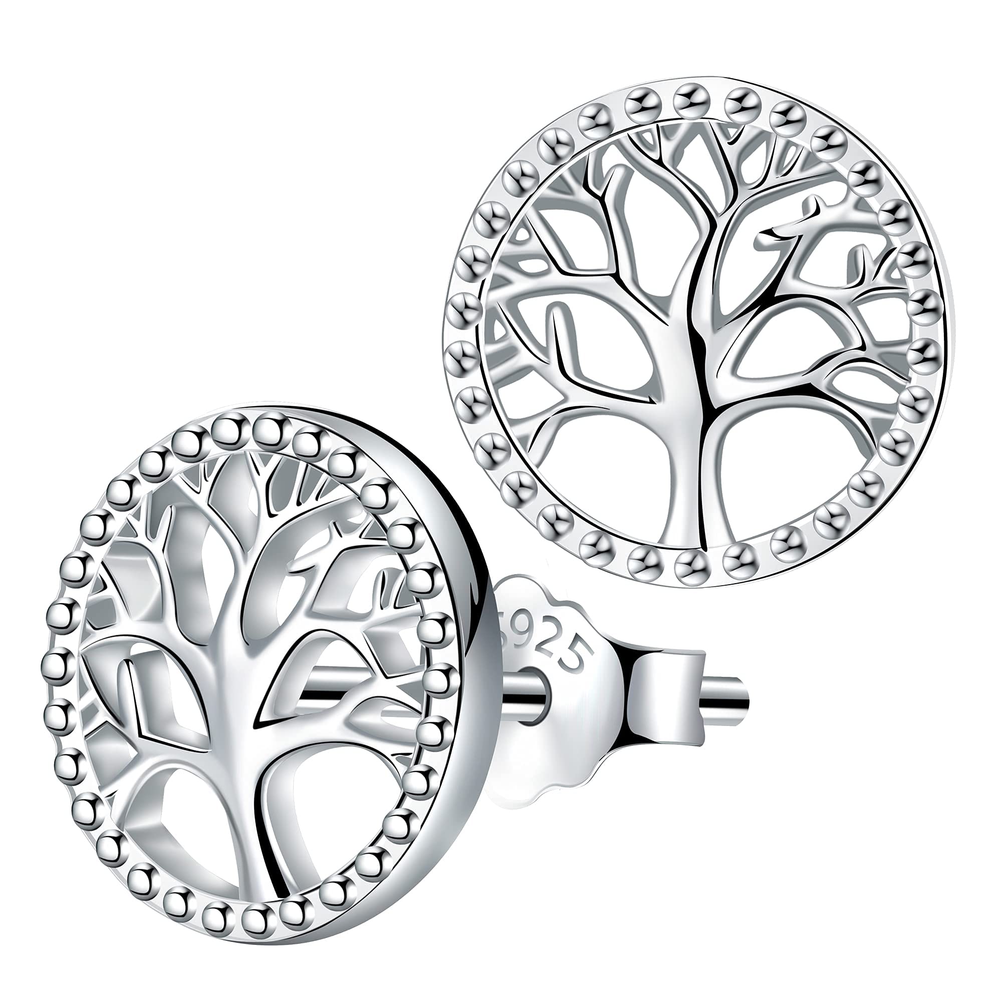 Lydreewam Tree of Life Earrings for Women 925 Sterling Silver with Gift Box for Valentine's Day Mother's Day Birthday, Diameter 10mm