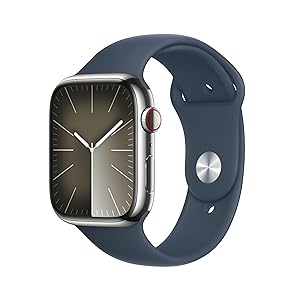 Apple Watch Series 9 GPS + Cellular 45mm Smartwatch con cassa in acciaio inossidabile color argento e Cinturino Sport blu tempesta – S/M. Fitness tracker, app Livelli O₂, display Retina always-on