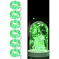 Green Fairy Lights Battery Operated，6-Pack LED String Lights Waterproof Silver Wire 7ft 20 LED Light for St. Patrick's Day，DIY Wedding Party Bedroom Patio Christmas