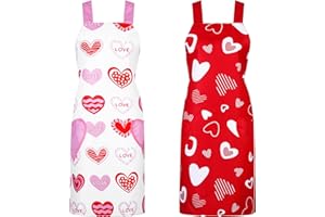 ADXCO 2 Pieces Valentine's Day Heart Aprons Adjustable Valentine Kitchen Baking Apron with Heart Pocket for Women Girls