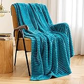 MIULEE Fleece Throw Blanket for Couch 300GSM Super Soft Lightweight Plush Striped Blanket, Teal Blue Warm Cozy Breathable Ribbed Blanket for Bed/Sofa, Throw Size 50"x60", Turquoise