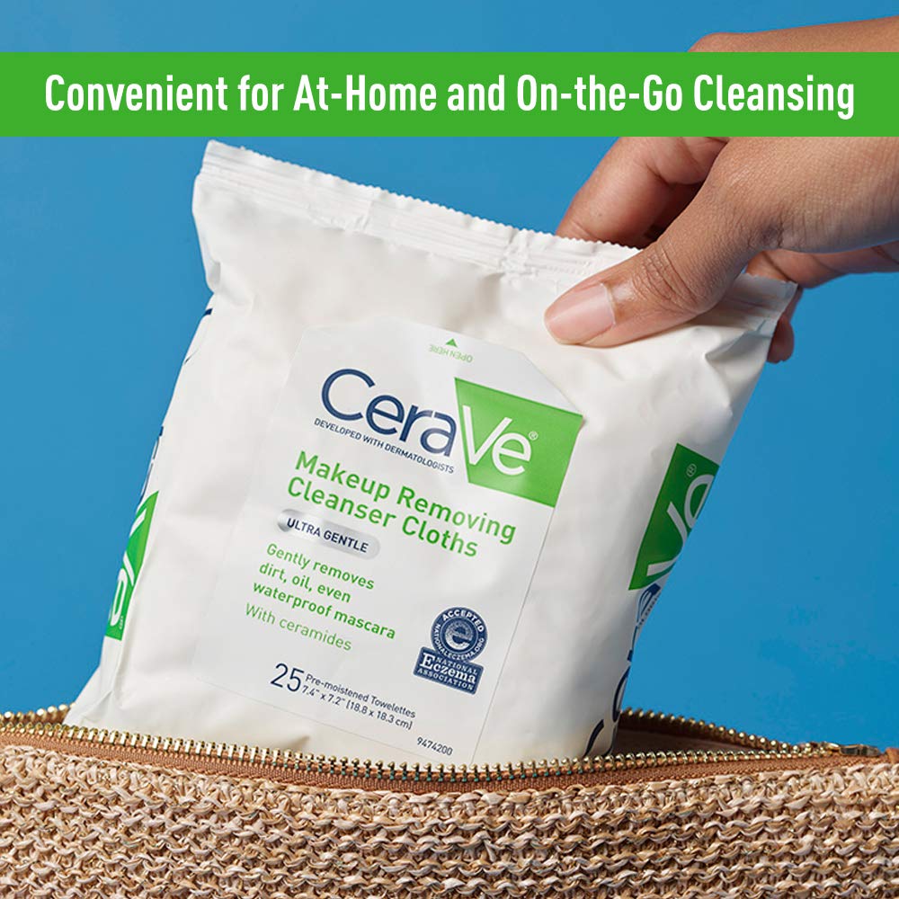 CeraVe Makeup Removing Cleanser Cloths | Makeup Wipes to Remove Dirt, Oil, & Waterproof Eye & Face Makeup | Fragrance Free | 25 Count