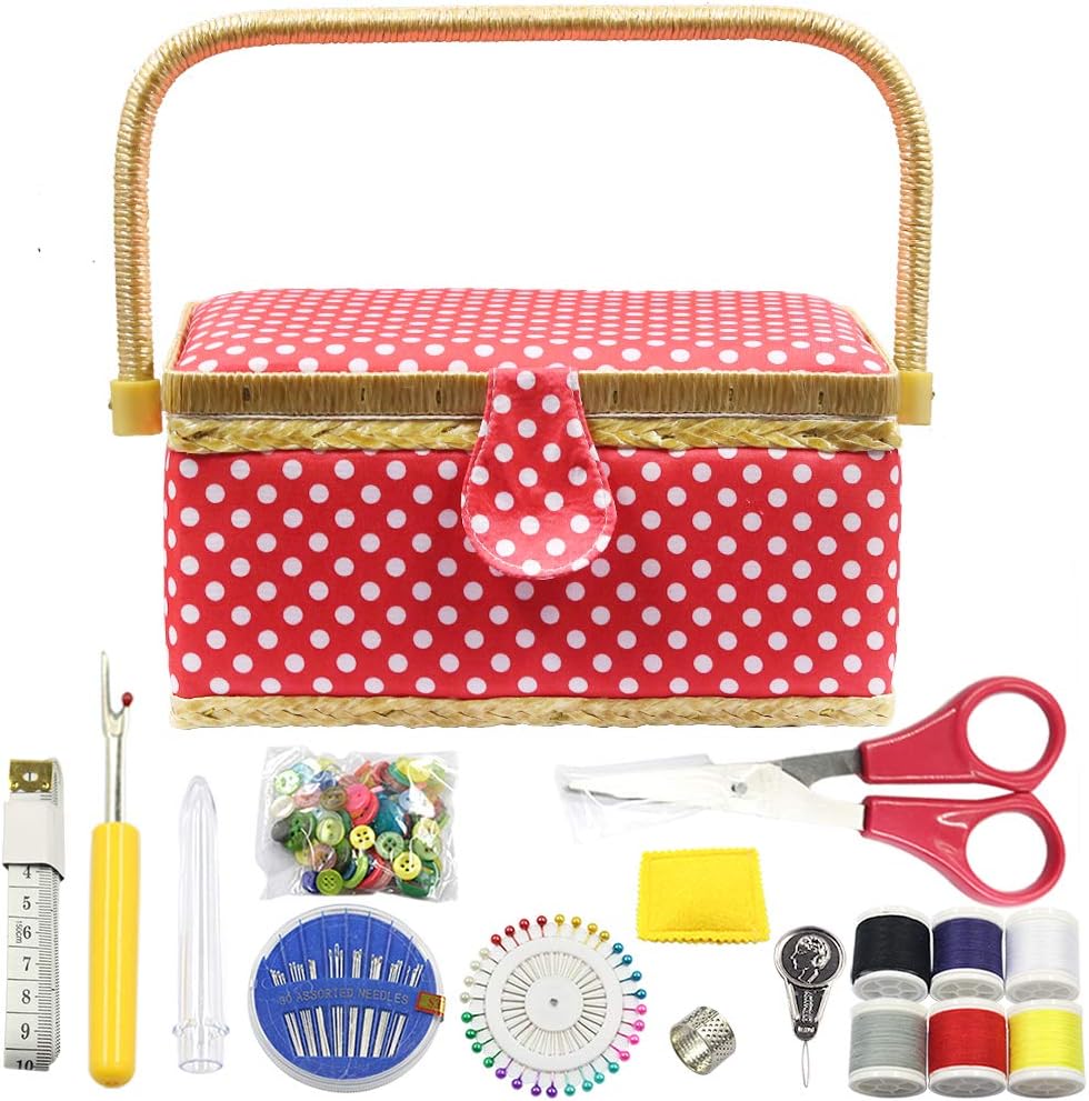 Flrhsjx Medium Sewing Basket with Accessories Sewing Organizer Box with Supplies DIY
