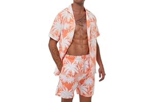 Poekuao Men's Hawaiian Matching Set Summer Beach Outfits 2 Piece Flower Tropical Short Sleeve Cuban Shirts and Shorts Suits