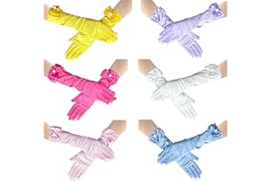 6 Pairs Gloves, Satin Gloves for Princess Costume or Wedding, Formal Bows Glove for Halloween Dress Up Birthday and Tea Party