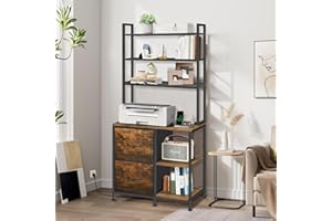 YGJT File Cabinet with Charging Station, Vertical Filing Cabinets for Home Office with 2 Large Non-Woven Drawers for Hanging File Folders, Wood Office Storage Cabinet Bookshelf Printer Stand Storage
