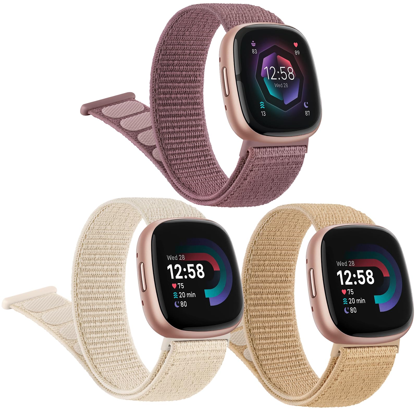 Photo 1 of Vancle Nylon Bands for Fitbit Versa 4/Sense 2/Versa 3/Sense, Soft Breathable Adjustable Replacement Strap Wristbands for Women Men (Milk Tea/Smoke)