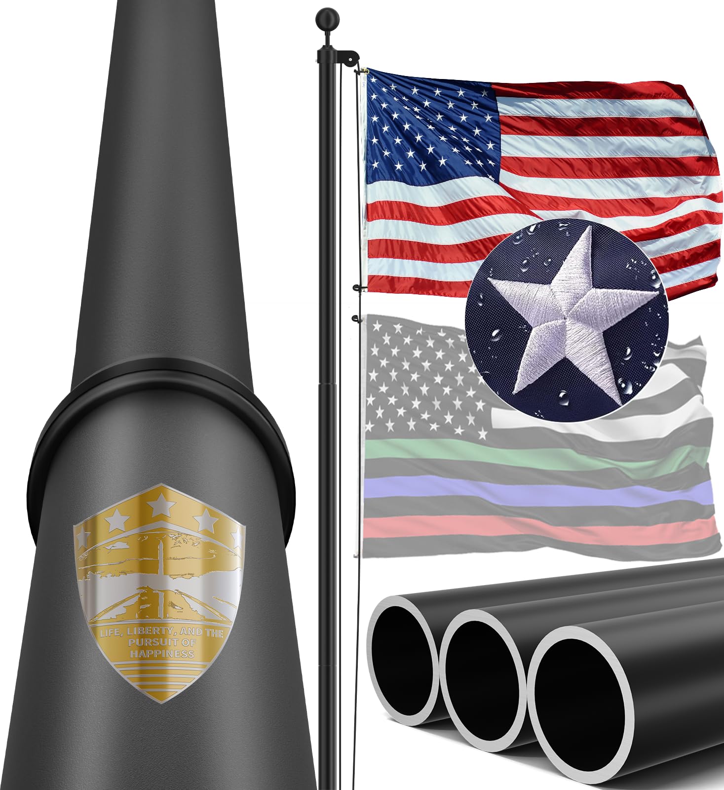 Photo 1 of (sold for parts only) IIOPE 25FT Heavy Duty Flag Pole – 2.7" Bottom Tube,100MPH Wind-Tested,Aluminum Residential Flagpole Kit with USA Flag