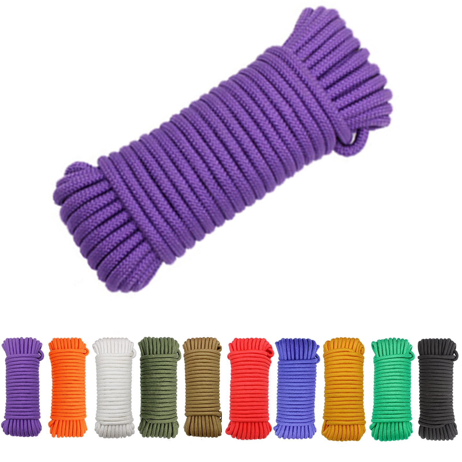 Avtytsda Nylon Rope Flag Pole Polypropylene Clothes Line Camping Utility Good for Tie Pull Swing Climb Knot All Purpose Flagline Rope 8mm x 20m (Purple)