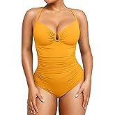 SHAPELLX Womens Swimsuits Tummy Control Bathing Suit Slimming One Piece U-Ring Shapewear Swimwear with Ruched Waist