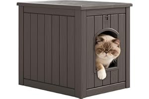 WTFGO Litter Box Enclosure, Waterproof & Weatherproof Plastic Cat House for Indoor Outdoor Use, Multi-Functional Hidden Litter Box Furniture for Living Room, Backyard, Patio, Garage (Gray)
