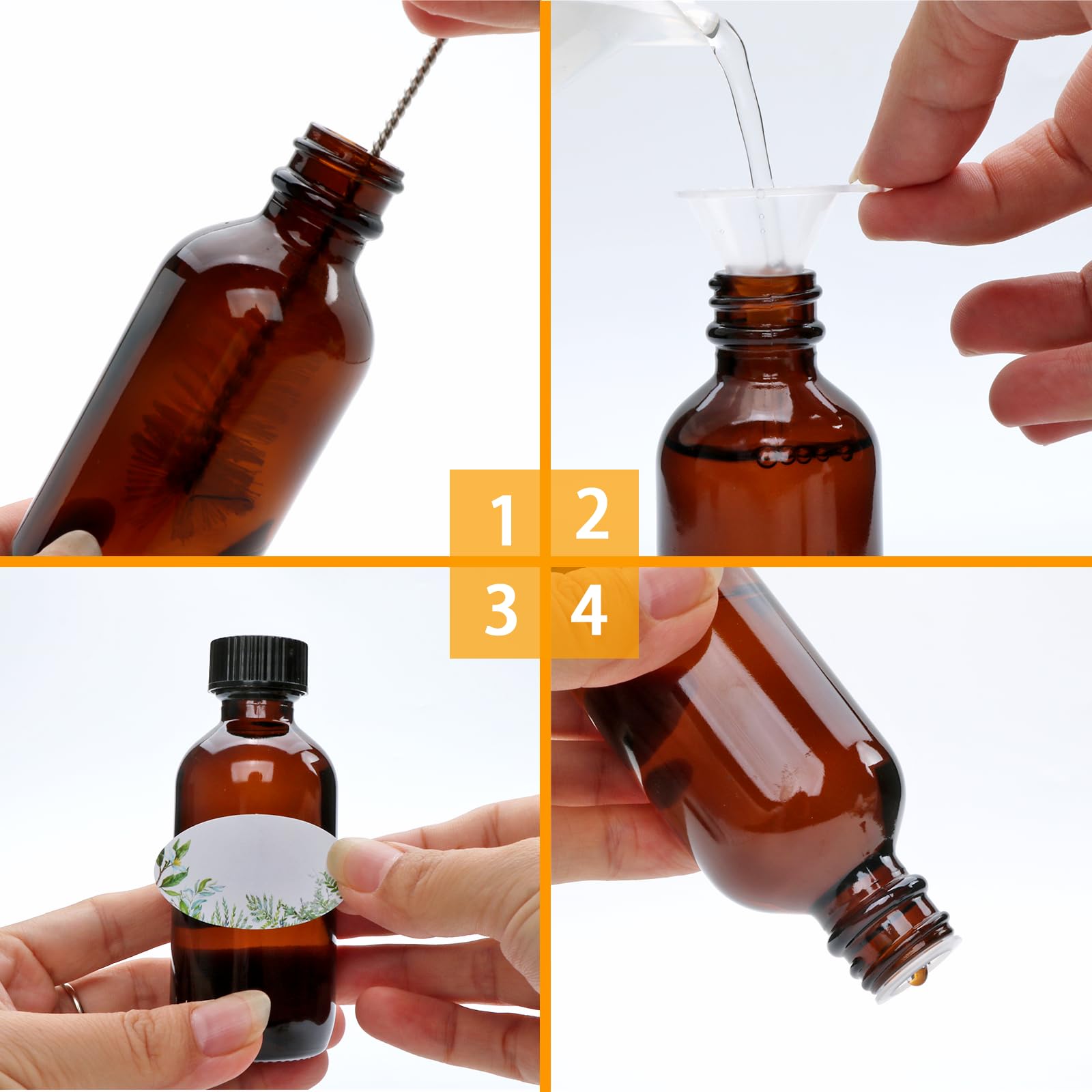 Maredash Maredash 2 oz Amber Glass Bottles, Small Boston Round Glass Bottles (80 Pack) with Leak-proof Caps, Refillable Container for Homemade Extract, Essential Oils, Herbal Medicine and More