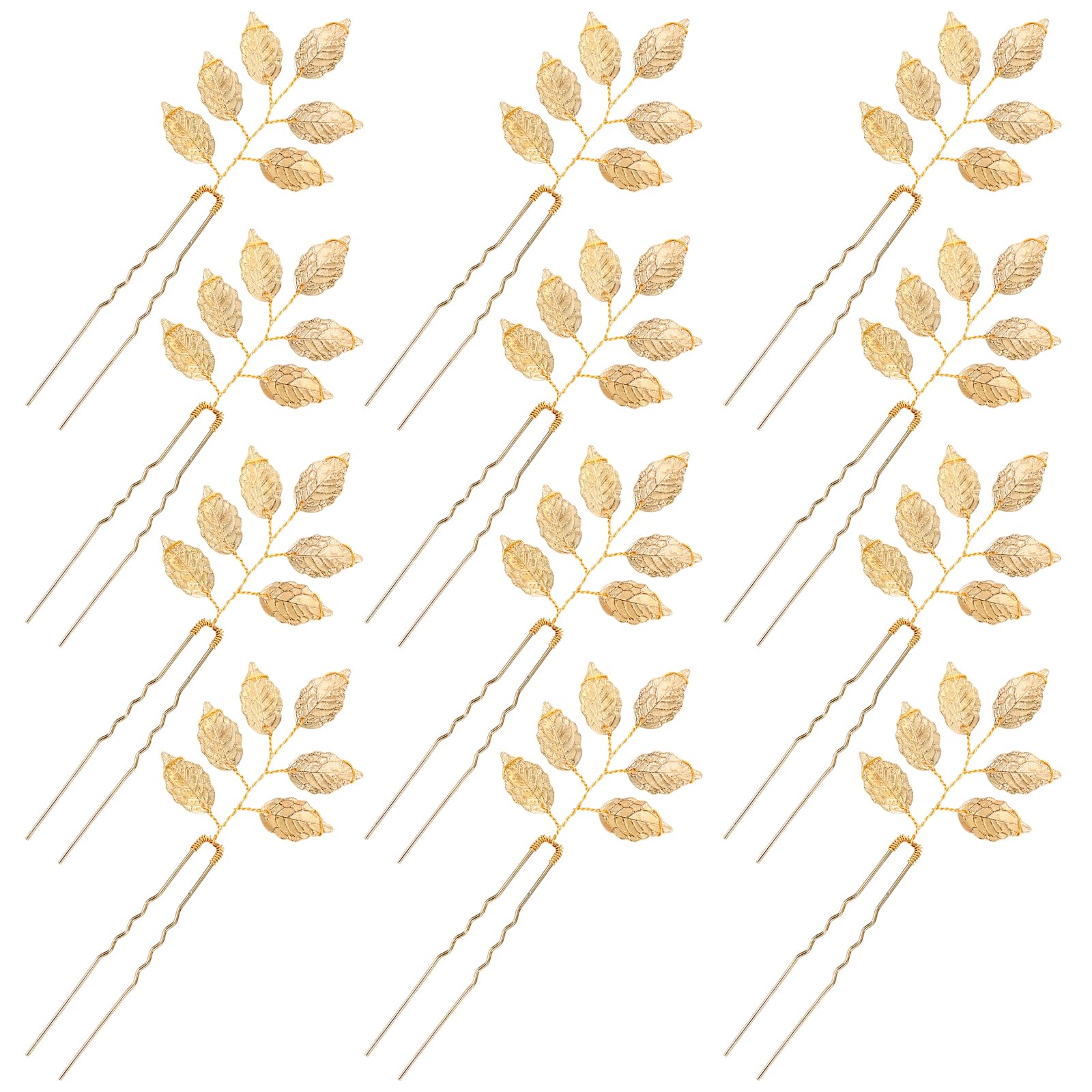 inSowni 12 Pieces Decorative Bridal Wedding Party Prom U-Shaped Gold Metal Eucalyptus Leaf Hair Pins Headpieces Hair Accessories for Brides Bridesmaids Women Girls