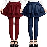 Resinta 2 Pack Girls Leggings Uniform Pants Legging with Skirts Stretch Warm Pant 4-14 Years