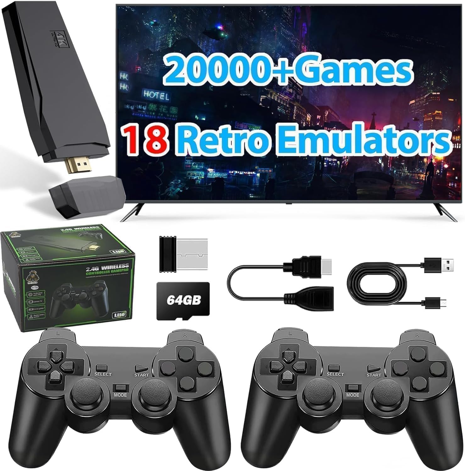 Photo 1 of ***MISSING USB STICK FOR CONTROLLERS***  Retro Game Console Stick Built-in 20000+ Classic Games, 4K HDMI Output Nostalgia Plug & Play Retro Video Gaming Stick with 18 Emulators and Dual 2.4G Controller?63GB?