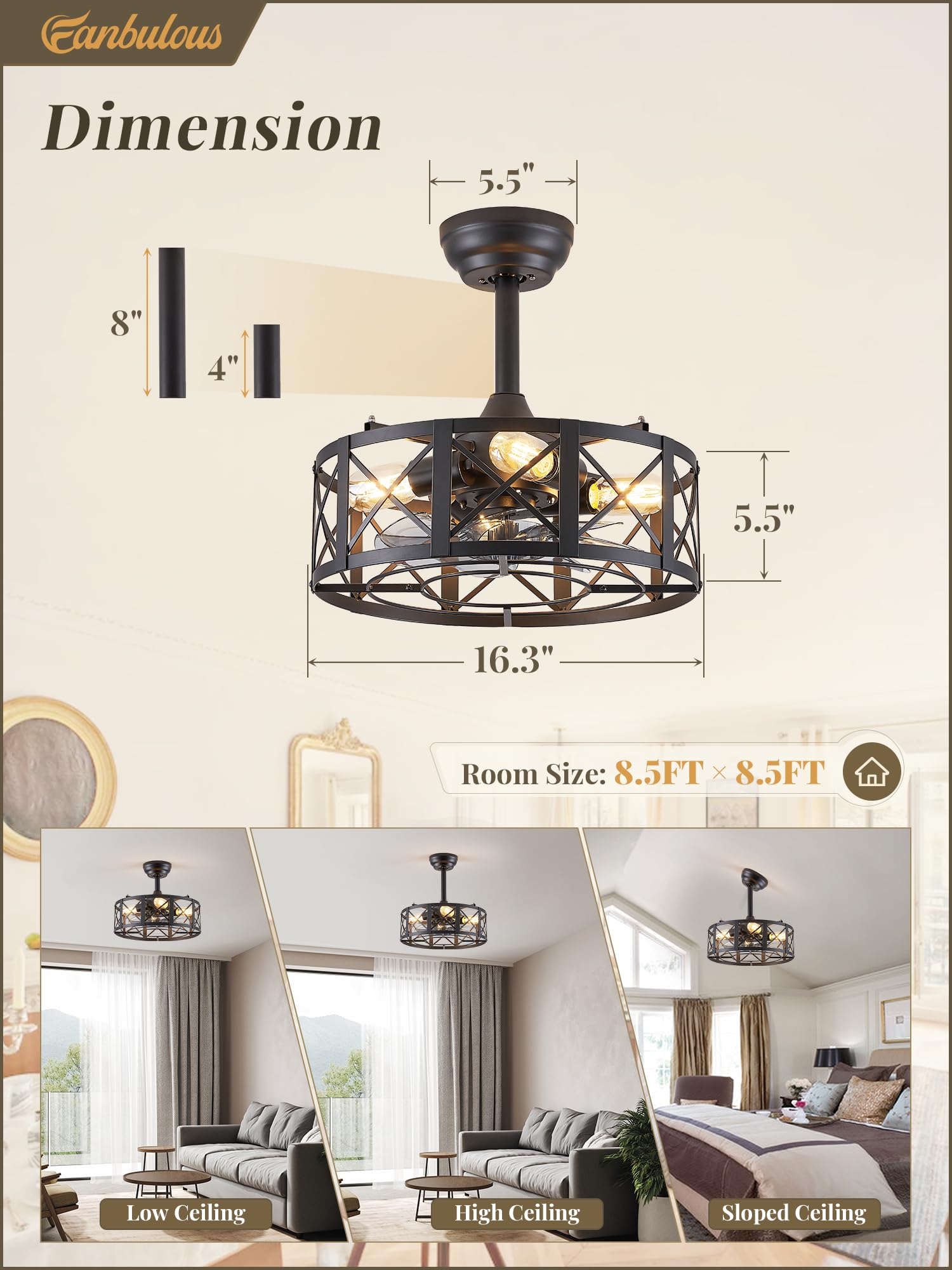 Fanbulous 16in Caged Ceiling Fans with Lights and