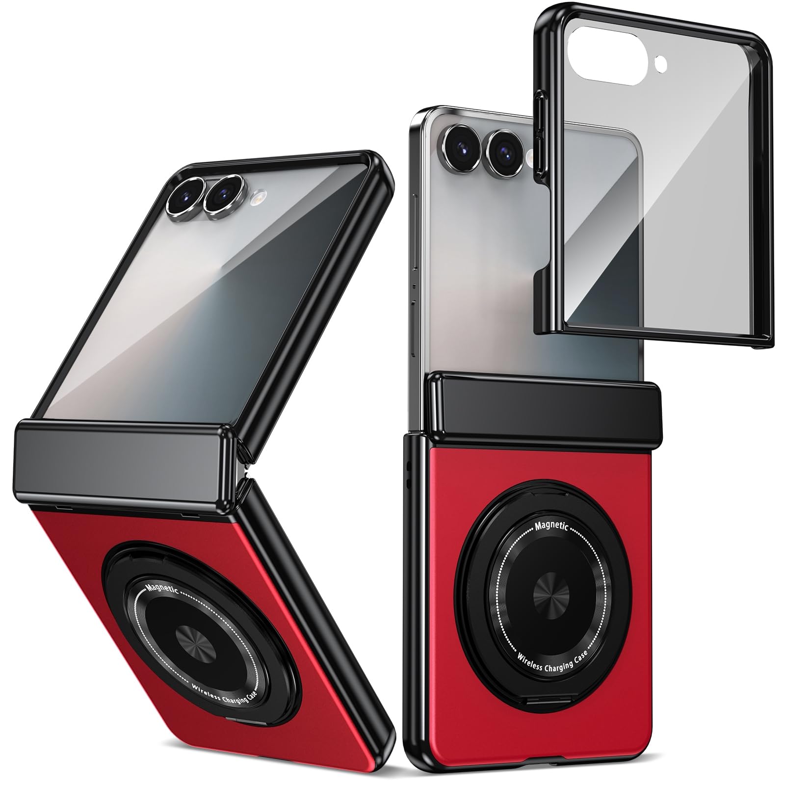 XKchatpt Magnetic Folding Case for Samsung Galaxy Z Flip 7,Kickstand 360° Rotatable Stand,Aluminium Alloy with Hinge Protection & Front Screen Protector for Samsung Galaxy Z Flip 7 (Red)