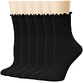 Mcool Mary Womens Socks, Ruffle Turn-Cuff Casual Crew Socks Breathable Cool Knit Cotton Lettuce Ankle Frilly Sock 6 Pack