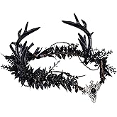 MOSTORY Gothic Black Antler Crown - Dark Elf Headpiece Forest Fairy Headband Fae Deer Horns Circlet for Women Renaissance Renfaire Cosplay Goth Wedding Halloween