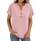 AUTOMET Women's Short Sleeve Shirts Henley Dressy Casual Summer Tops 2026 Spring Fashion Trendy Cute T-Shirts