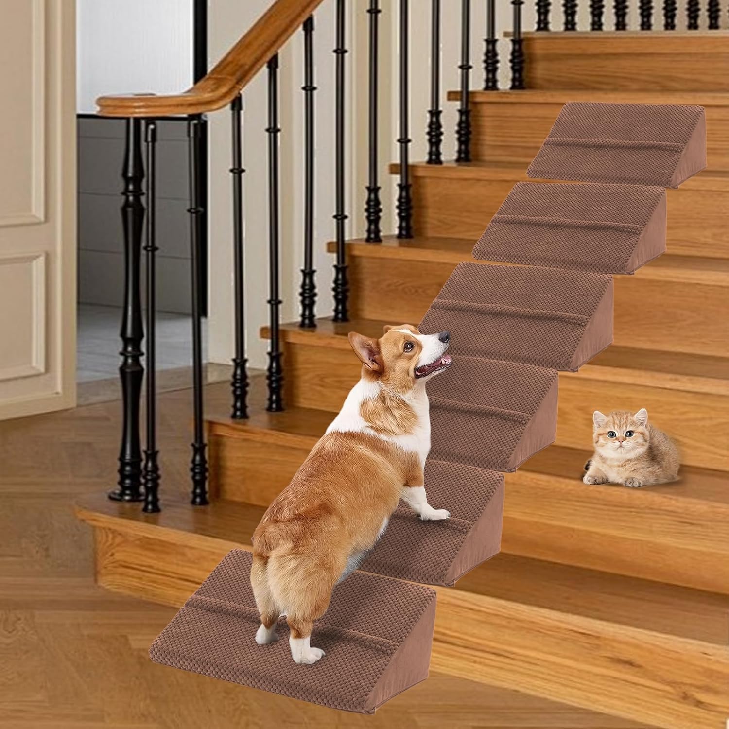 Photo 1 of Upgrade Non-Slip Dog Ramps/Stairs for Staircase, Foam Dog Ramps for Stairs Inside House, Foam Pet Ramps for Small Dogs, Stair Ramp for Injured Dogs Cats with Self-Sticky Pads to Fix, 6 Pack