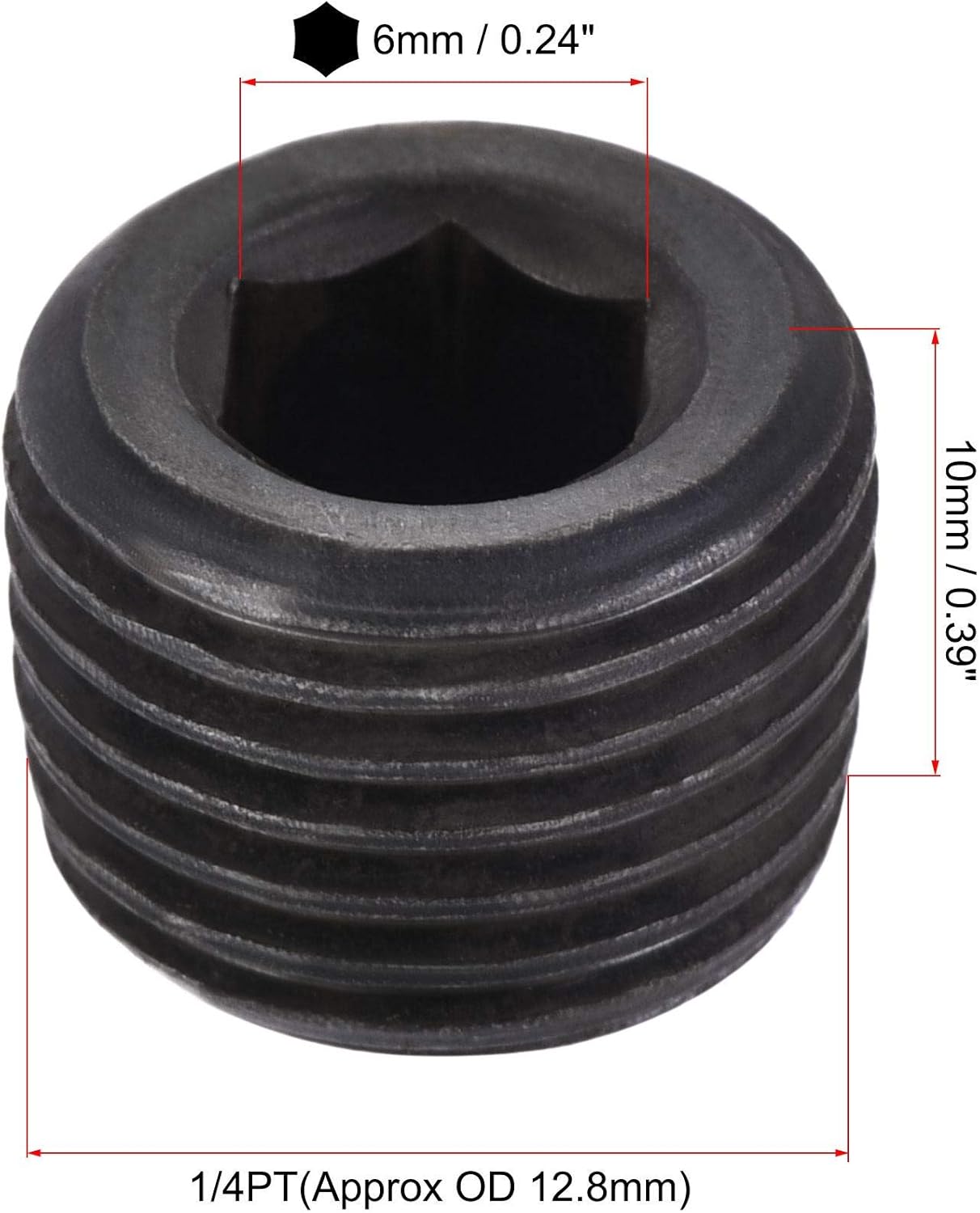 sourcing map Carbon Steel Internal Hex Thread Socket Pipe Plug, 1/4PT Male Thread Black Pipe Cap - Image 3