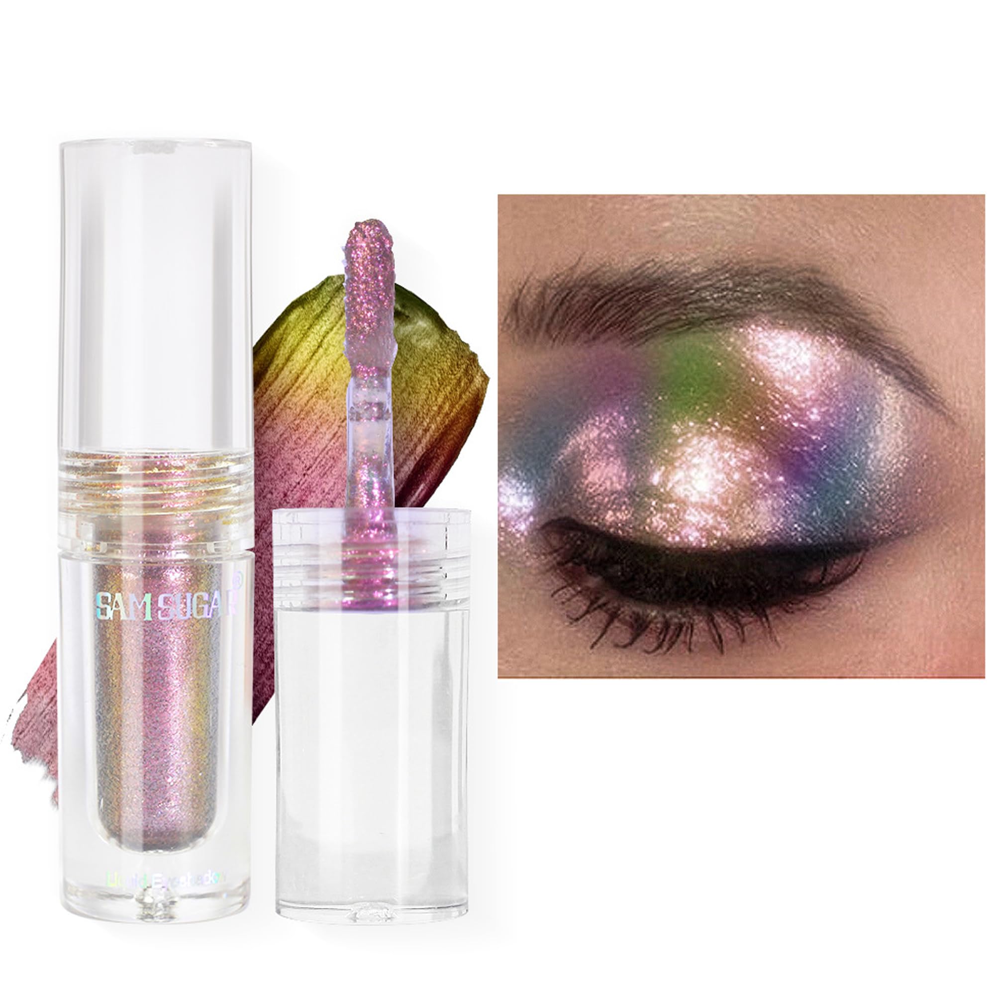 Glitter Eyeshadow,Chameleon Liquid Eyeshadow Stick,Metallic Shimmer Eye Shadow Pen,Different Colour In Different Angle,Highly Pigmented Waterproof Quick Drying Eye Make Up Set (06#)