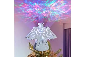 EAMBRITE Christmas Tree Topper Projector, Angel Tree Topper with Rotating Colorful Projector, Lighted White Tree Topper with Multicolor Projection for Xmas Christmas Tree Top Decorations