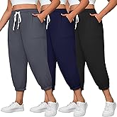 Neer 3 Pack Women's Plus Size Capri Joggers Sweatpant Cropped Yoga Legging Drawstring Pocket Casual Workout Baggy Pant