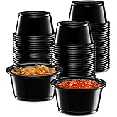 ELEGANT DISPOSABLES [2 oz - 200 Cups Black] Diposable Plastic Portion Cups No Lids, Small Mini Containers For Portion Controll, Jello Shots, Meal Prep, Sauce Cups, Condiments, Medicine,