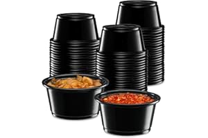 ELEGANT DISPOSABLES [2 oz - 200 Cups Black] Diposable Plastic Portion Cups No Lids, Small Mini Containers For Portion Controll, Jello Shots, Meal Prep, Sauce Cups, Condiments, Medicine,