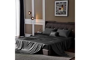 WHITNEY HOME TEXTILE Black Full Size Sheet Sets 4 Piece Hotel Luxury Collection Cooling Bamboo Bed Sheet 16" Extra Deep Pocket Fitted Sheet Soft Pure Breathable Lightweight Wrinkle Free Durable Bamboo Sheets 81" x 96"