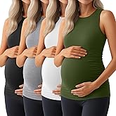 Ficerd 4 Pack Women's Maternity Tank Tops, Side Ruched Sleeveless Pregnancy Shirts Summer Comfy Round Neck Maternity Vest Tee