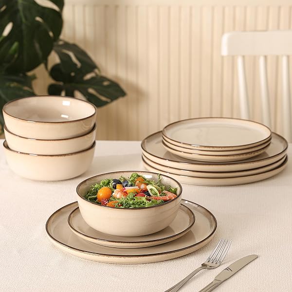 CULIVORA DINNER PLATES SET OF 6: CERAMIC 10.7 INCH HANDMADE REACTIVE GLAZE STONEWARE PLATES FOR KITCHEN, MODERN DINNERWARE PLATES, MICROWAVE & DISHWASHER SAFE, SCRATCH RESISTANT (BEIGE)
