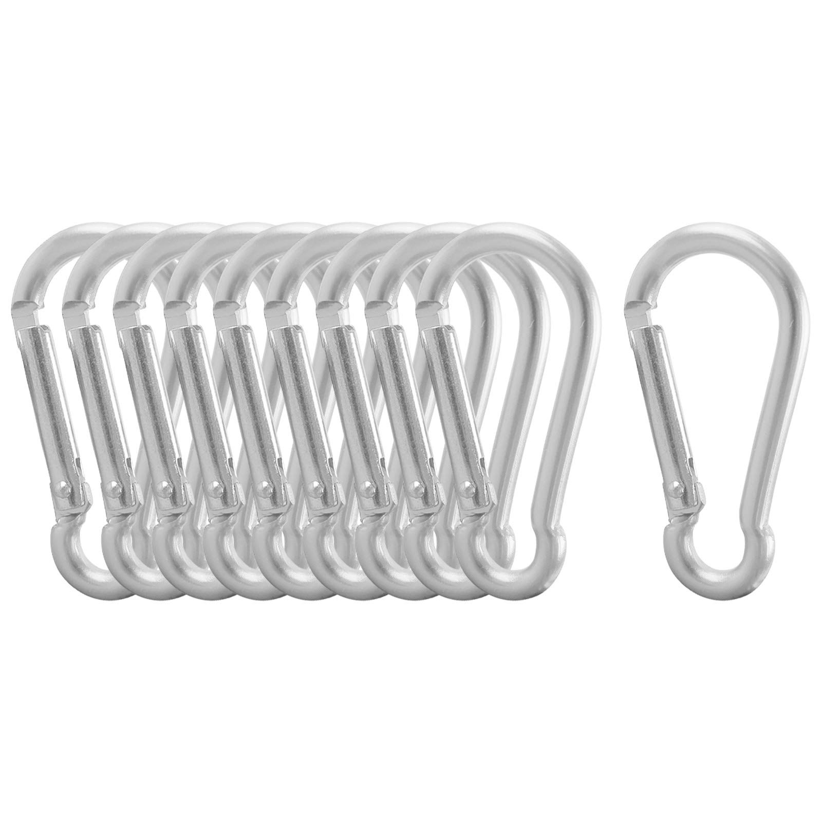 OMUKY 10 PCS Carabiner Clips Aluminum Spring-loaded Gate Clip Hook for Camping Traveling Hiking Keychains Outdoor Multicolored (Silver-10Pcs)