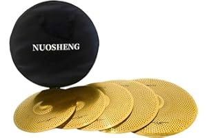NUOSHENG Cymbal Set Low Volume Cymbal Pack Cymbal Set With Cymbal Bag Cymbal Felts "5 pieces 14""Hi-Hat"" + 16""Crash"" + 18""Crash"" + 20""Ride"" Gold