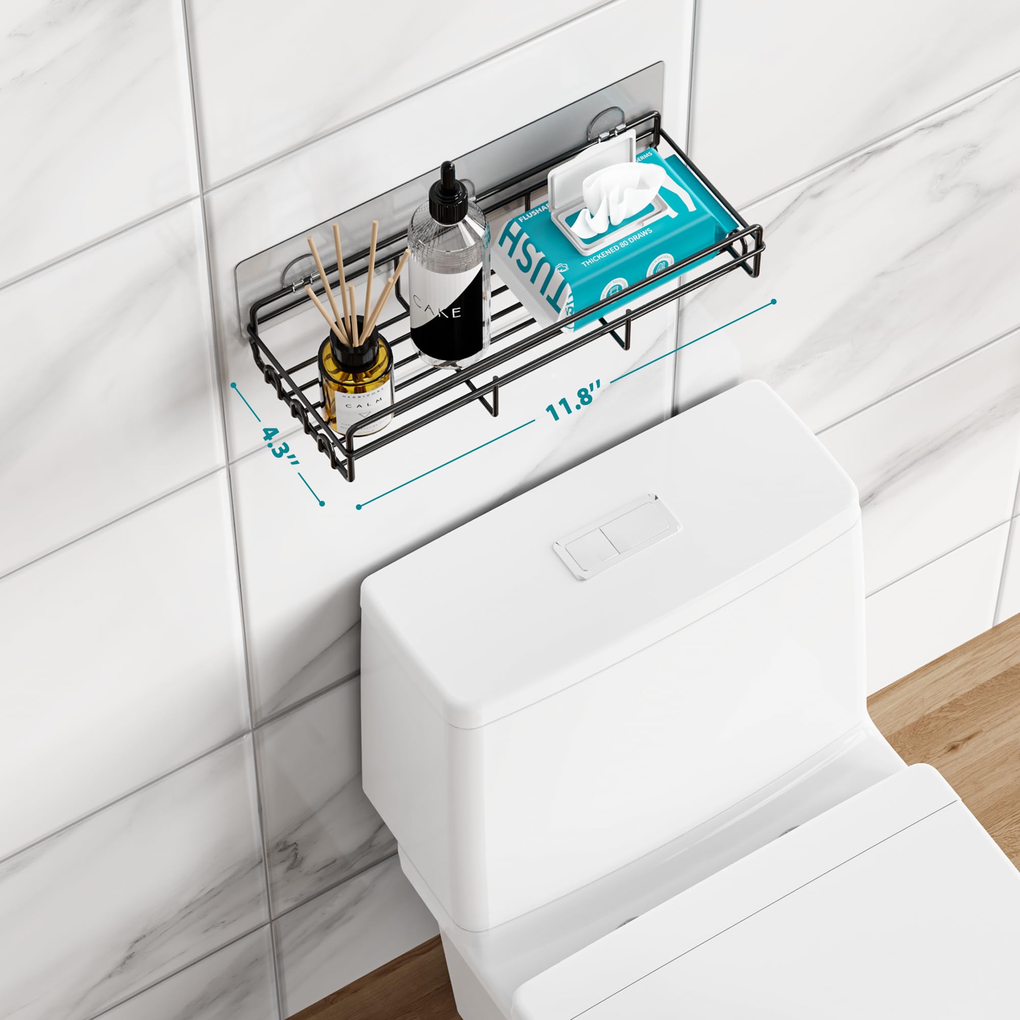 Moforoco 3-Pack Shower Caddy Basket Shelf with Soap Holder, No Drilling Traceless Adhesive Shower Wall Shelves, Rustproof Black Bathroom Shower Storage Organizer