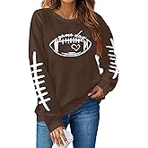 LHBNK Game Day Sweatshirts for Women Football Sweatshirts Funny Football Graphic Crewneck Long Sleeve Pullover Tops