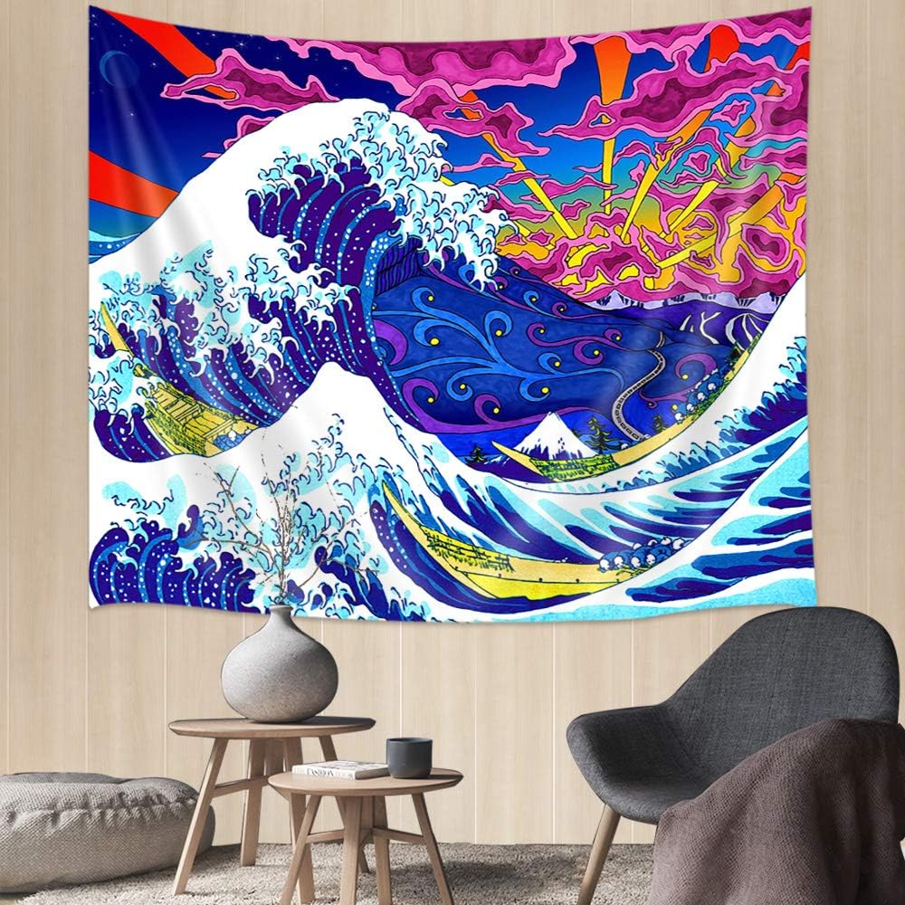 Asian Japanese Tapestry Wall Hanging, Hokusai Pattern Japanese Ukiyoe