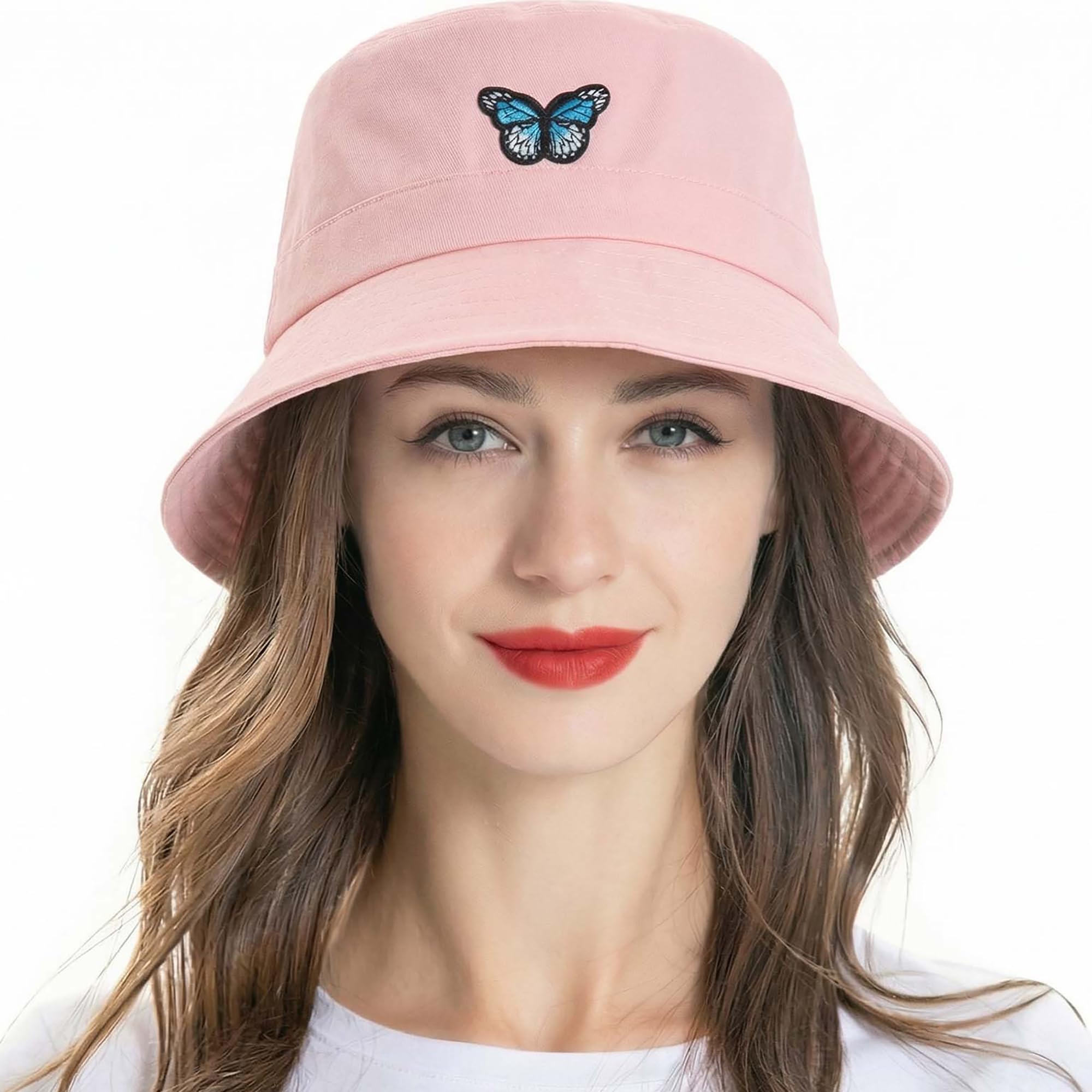 ZLYC Women's Embroidered Bucket Hat Girls Fisherman's, Butterfly Rose, One Size