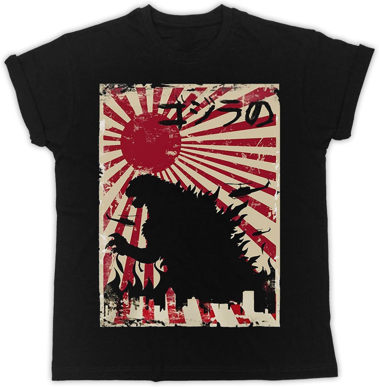 Uk print king Godzilla Poster Funny Gift Designer Unisex T-Shirt Black